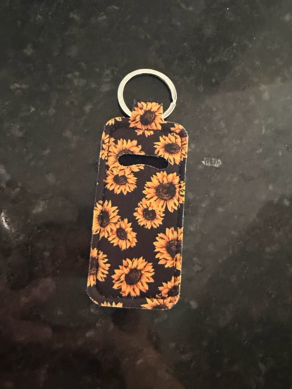Sunflower Pattern Lip Balm Holder Keychain - Black and Yellow